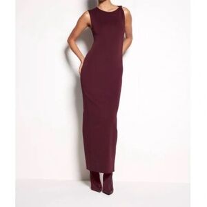 NWT GOOD AMERICAN Scuba Twist Tank Maxi Dress in Maroon/Burgundy